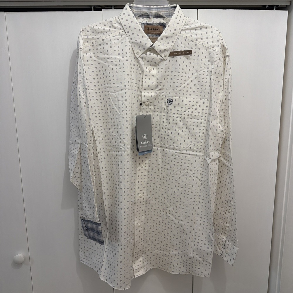 NEW Ariat Wrinkle Free OGDEN Classic Fit L/S Shirt, White, Men's Sz XXL - Picture 2 of 9